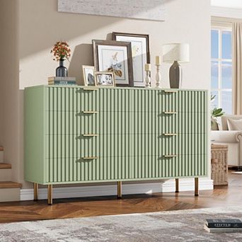 8-Drawer Dresser for Bedroom, 55" Wide Modern Wooden Chest of Drawers with Metal Handles, Anti-Tip