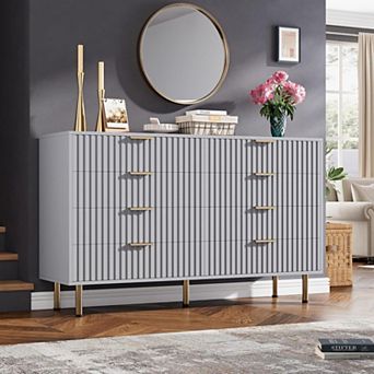 8-Drawer Dresser for Bedroom, 55" Wide Modern Wooden Chest of Drawers with Metal Handles, Anti-Tip