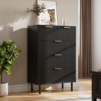 Wave Fluted 5 Drawer Dresser, 38'' Tall Chest of Drawers with Anti-Tipping Device, Wide 4 tier Wood