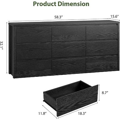 little black dress chanel 9 Drawer Dresser for Bedroom, Black Dresser with LED Lights and Power  Outlet – knoworld main image 0