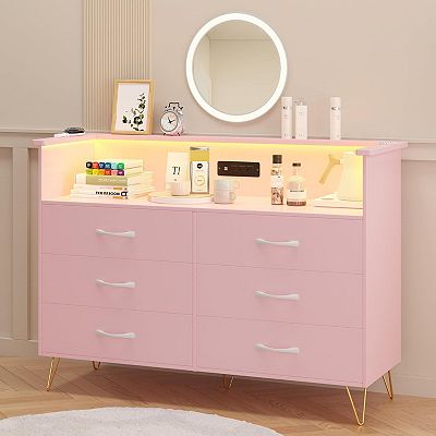 pink 6 drawer dresser Elstowe Faux Bamboo 6-Drawer Dresser, Nude Pink - daals
