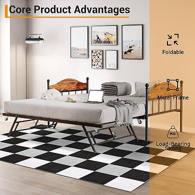 Twin Day Bed with Trundle Bed, Modern Sofa Bed Frame with Foldable Design, Metal Bed Frame ＆ Heavy