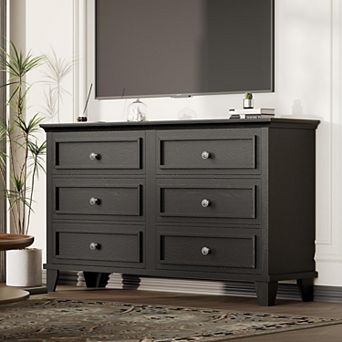 6 Drawer Dresser, Wooden Storage Chest of Drawers with Exquisite Metal Handles, Large Wide Dresser