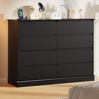 8 Drawer Storage Chest, Large Double Dresser with Deep Drawers and Wide Top, Horizontal Wooden