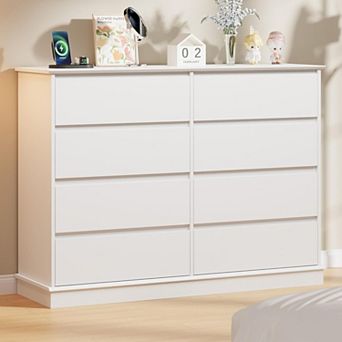 8 Drawer Storage Chest, Large Double Dresser with Deep Drawers and Wide Top, Horizontal Wooden