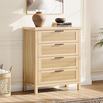 Fluted 4 Drawers Dresser for Bedroom, 35.4" Tall Chest of Dressers for Closet, 4 Fluted Drawers