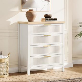 Fluted 4 Drawers Dresser for Bedroom, 35.4" Tall Chest of Dressers for Closet, 4 Fluted Drawers