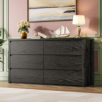 6 Drawer Dresser for Bedroom, Wide Wood Chest of Drawers Handle Free, Large Modern Dresser Storage