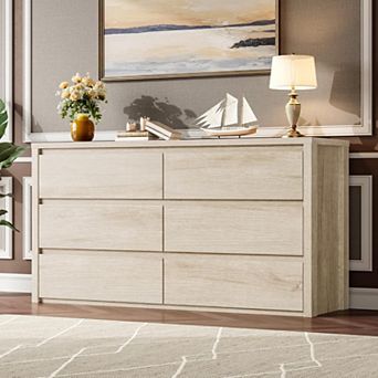 6 Drawer Dresser for Bedroom, Wide Wood Chest of Drawers Handle Free, Large Modern Dresser Storage