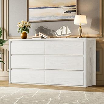 6 Drawer Dresser for Bedroom, Wide Wood Chest of Drawers Handle Free, Large Modern Dresser Storage
