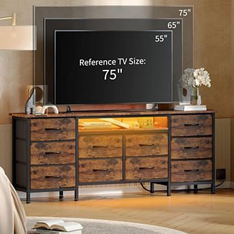 63" Long Dresser for Bedroom with 10 Fabric Drawers, Entertainment Center TV Stand 65"-75" TV