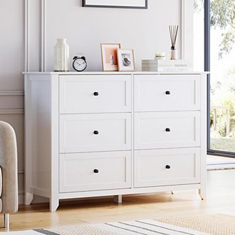 6 Drawers Dresser for Bedroom, Farmhouse Wood Dressers & Chest of Drawers for Clothes, Tall Storage