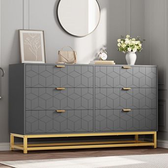 Dresser for Bedroom, 53.5" Large Dresser Organizer, 6 Drawer with Golden Metal Handle and Legs