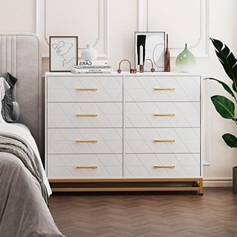 Dresser with 8 Drawers for Bedroom Large Storage Tower Wooden Chest of Drawers with 8 Storage