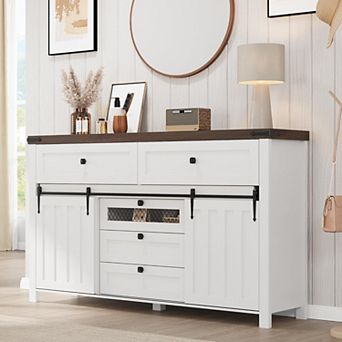 Farmhouse 5 Drawers Dresser for Bedroom with Sliding Barn Doors, Wood Dresser & Chest of Drawers