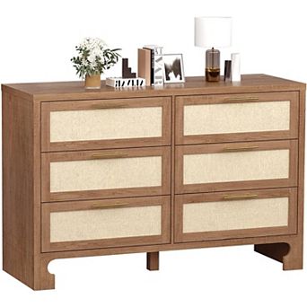 6 Drawers for Bedroom, 47.2 Inch Chest of Dressers, Farmhouse Burlap Wide Closet Dressers Chest