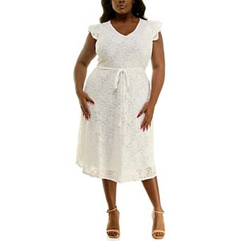 Plus Size Nina Leonard V-Neck Fit & Flare Lace Dress