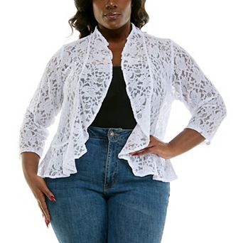 Plus Size Nina Leonard Ruffle Front Lace Bolero Jacket