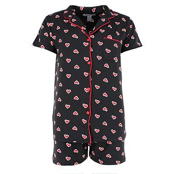Joan Vass Women's Valentines Heart Short Sleeve Pajama Set