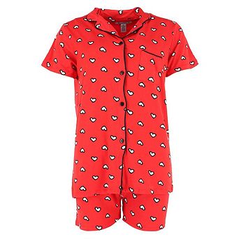 Joan Vass Women's Valentines Heart Short Sleeve Pajama Set