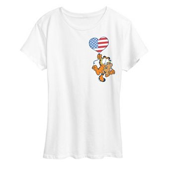 Women's Garfield USA Flag Heart Balloon Graphic Tee