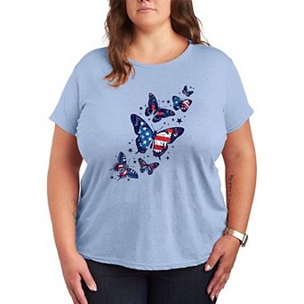 Plus Size Patriotic Butterflies Graphic Tee