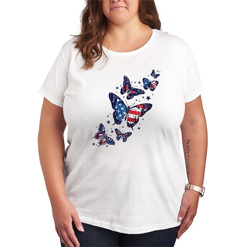Licensed Character Plus Size Patriotic Butterflies Graphic Tee, Women's, Size: 2XL, White