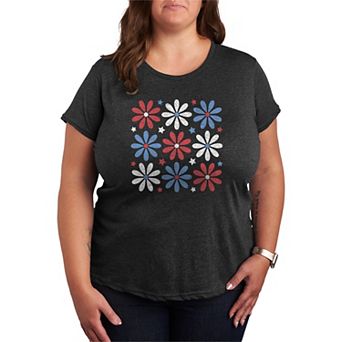Plus Size Red White Blue & Daisies Graphic Tee