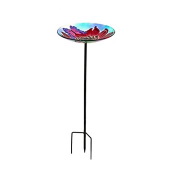 Glass Floral Birdbath Garden Stake Outdoor Decor