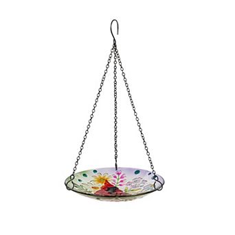 Glass Floral Hanging Birdbath Outdoor Decor