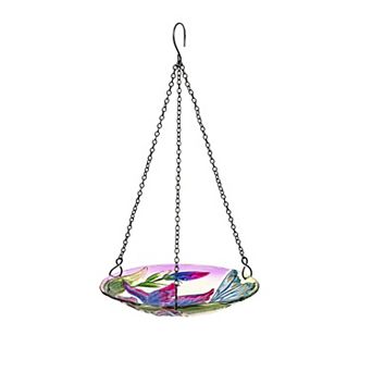 Glass Floral Hanging Birdbath Outdoor Decor