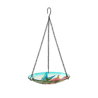 Glass Floral Hanging Birdbath Outdoor Decor