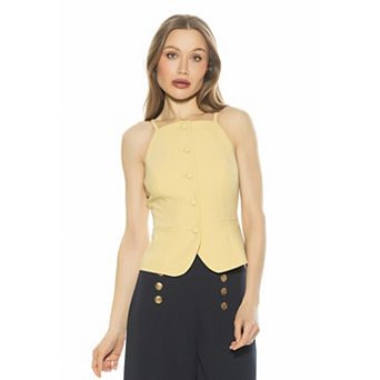 Women's ALEXIA ADMOR High Neck Button Down Vest Top