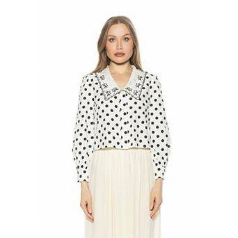 Women's ALEXIA ADMOR Lace Collared Long Sleeve Cotton Blouse