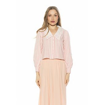 Women's ALEXIA ADMOR Lace Collared Long Sleeve Cotton Blouse