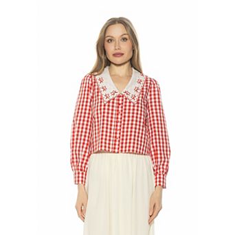 Women's ALEXIA ADMOR Lace Collared Long Sleeve Cotton Blouse