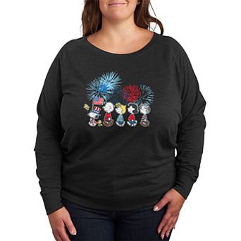 Plus Size Peanuts Patriotic Parade & Fireworks French Terry Long Sleeve Tee