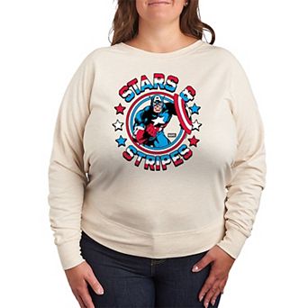 Plus Size Marvel Captain America Stars & Stripes French Terry Long Sleeve Tee