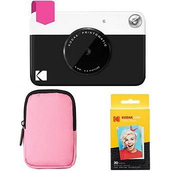Kodak Printomatic Instant Print Camera Bundle with Pink Soft Case & 20-Pack Zink Photo Paper