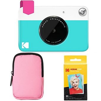Kodak Printomatic Instant Print Camera Bundle with Pink Soft Case & 20-Pack Zink Photo Paper