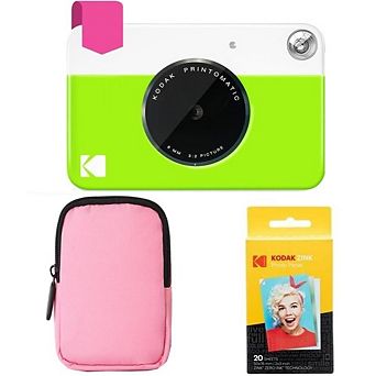 Kodak Printomatic Instant Print Camera Bundle with Pink Soft Case & 20-Pack Zink Photo Paper