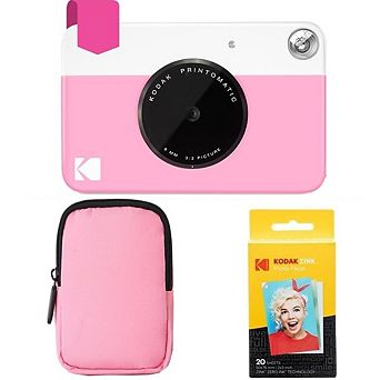 Kodak Printomatic Instant Print Camera Bundle with Pink Soft Case & 20-Pack Zink Photo Paper