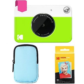 Kodak Printomatic Instant Print Camera Bundle with Blue Soft Case & 20-Pack Zink Photo Paper