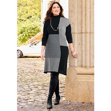 Catherines Women's Plus Size Colorblock Sweater Dress