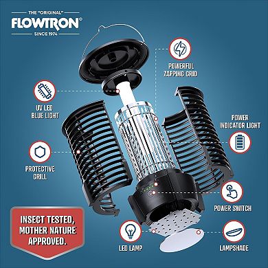 Flowtron Rechargeable Bug Zapper Lamp, USB-C Insect Killer, LED Light & 2150 Sq Ft Patio Coverage