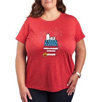 Plus Size Peanuts Snoopy & Woodstock Fireworks Graphic Tee