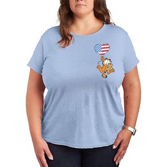 Plus Size Garfield USA Flag Heart Balloon Graphic Tee