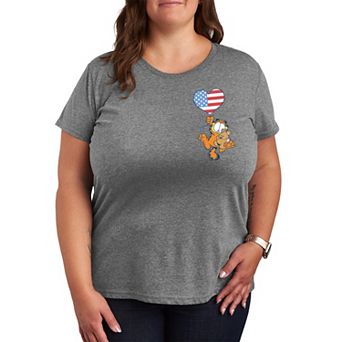 Plus Size Garfield USA Flag Heart Balloon Graphic Tee