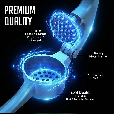 Garlic Press Set, Garlic Mincer with Silicone Peeler and Cleaning Brush, Easy Squeeze Handle