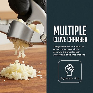 Garlic Press Set, Garlic Mincer with Silicone Peeler and Cleaning Brush, Easy Squeeze Handle